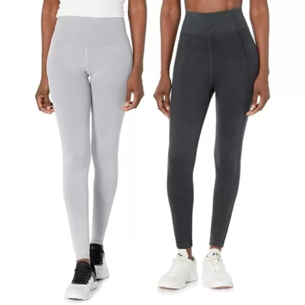 Spalding Women's Active Leggings - 2 Pack High Waisted Performance Stretch Yoga Workout Gym Leggings: Non See Through 