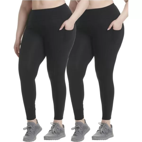 Spalding Women's Active Leggings - 2 Pack High Waisted Performance Stretch Yoga Workout Gym Leggings: Non See Through 