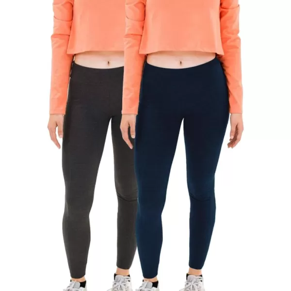 Spalding Women's Active Leggings - 2 Pack High Waisted Performance Stretch Yoga Workout Gym Leggings: Non See Through 