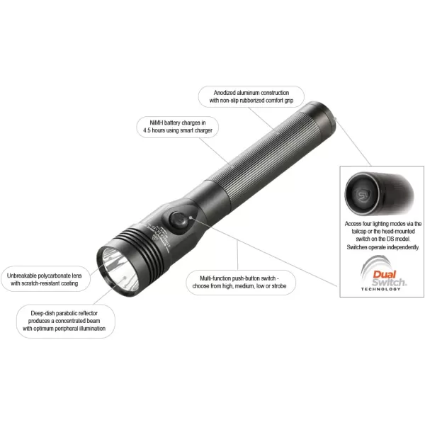 STREAMLIGHT 75455 Stinger DS LED High Lumen Rechargeable Flashlight with 120-Volt AC Charger - 800 Lumens, Black)