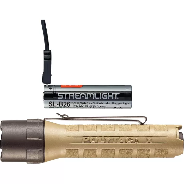 Streamlight 88615 PolyTac X USB 600-Lumen Multi-Fuel Professional Tactical Flashlight, Box, Coyote