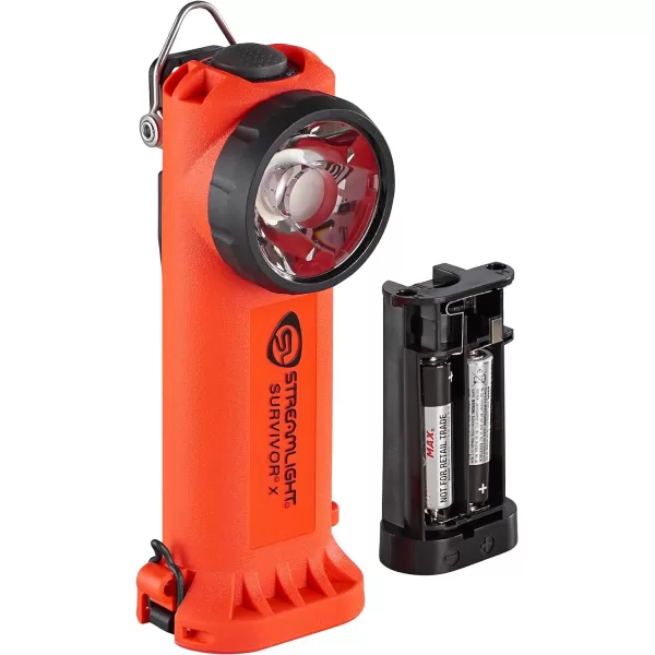 Streamlight 90950 Survivor X 250-Lumen Right-Angle Firefighter's Flashlight with Three  "AA Alkaline Batteries, Orange