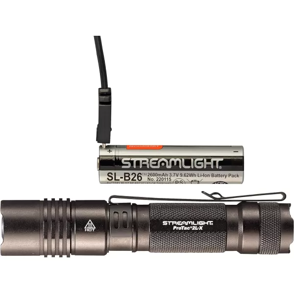 Streamlight 88062 ProTac 2L-X 500-Lumen EDC High Performance Multi-Fuel LED Tactical Flashlight, Includes CR123A Batteries, Holster, and Clip, Rechargeable, Durable, Black