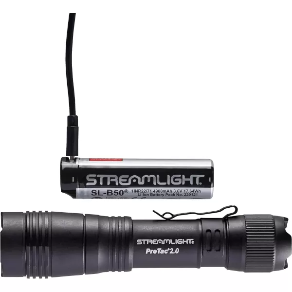 Streamlight 89000 ProTac 2.0 2000-Lumen Rechargeable Tactical Flashlight with USB C Cable, and Holster, Box, Black