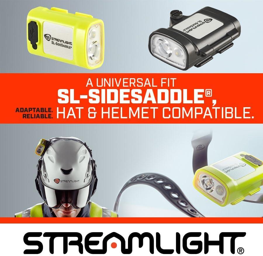 imageStreamlight 61620 SLSidesaddle 250Lumen HandsFree Universal Hard Hat Helmet and Headgear LED Light with Mount Kit and 3 x AAA Alkaline Batteries Black