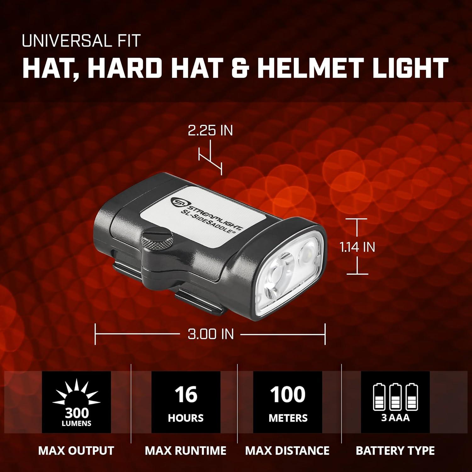 imageStreamlight 61620 SLSidesaddle 250Lumen HandsFree Universal Hard Hat Helmet and Headgear LED Light with Mount Kit and 3 x AAA Alkaline Batteries Black