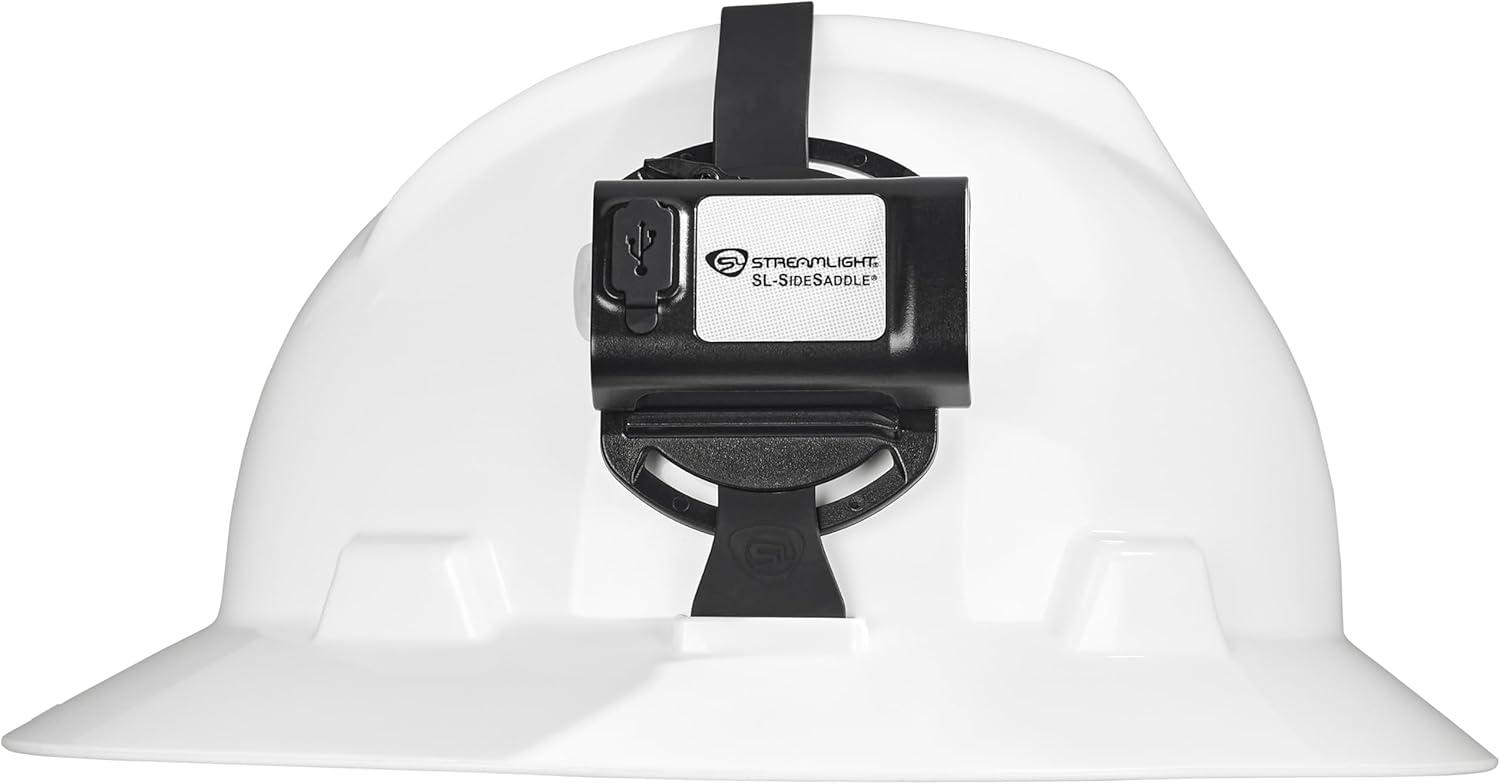 imageStreamlight 61621 SLSidesaddle 400Lumen USB Rechargeable HandsFree Universal Hard Hat Helmet and Headgear LED Light with Mount Kit Rechargeable Battery USBC Cable Black
