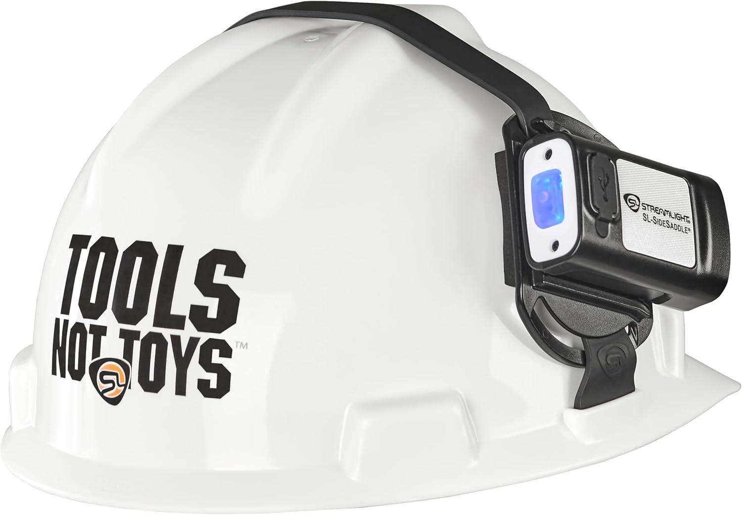 imageStreamlight 61621 SLSidesaddle 400Lumen USB Rechargeable HandsFree Universal Hard Hat Helmet and Headgear LED Light with Mount Kit Rechargeable Battery USBC Cable Black