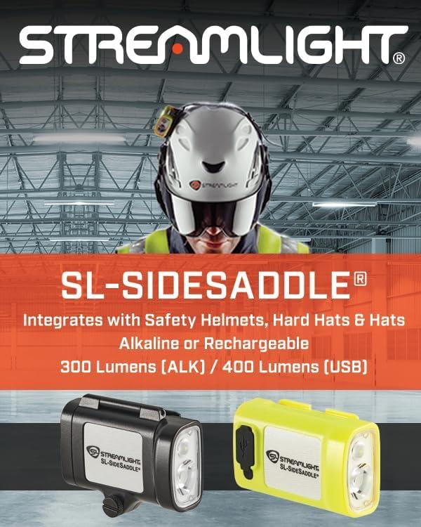 imageStreamlight 61630 SLSidesaddle 250Lumen HandsFree Universal Hard Hat Helmet and Headgear LED Light with Mount Kit and 3 x AAA Alkaline Batteries Yellow