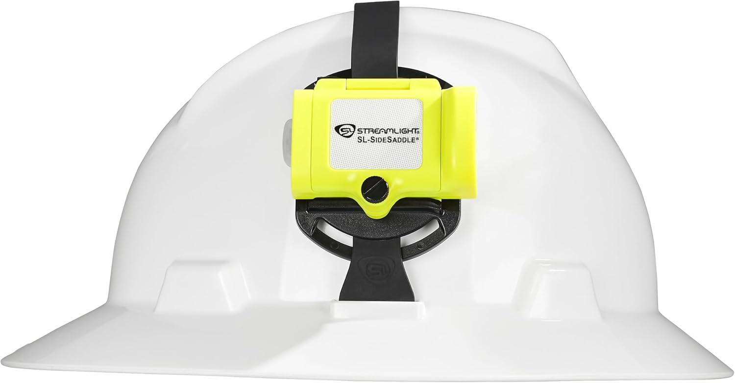 imageStreamlight 61630 SLSidesaddle 250Lumen HandsFree Universal Hard Hat Helmet and Headgear LED Light with Mount Kit and 3 x AAA Alkaline Batteries Yellow