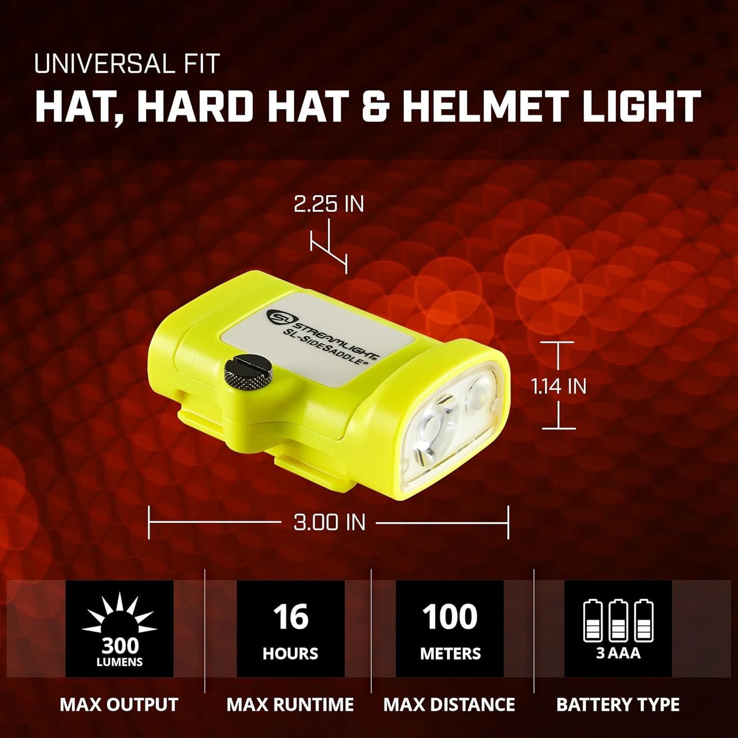 imageStreamlight 61630 SLSidesaddle 250Lumen HandsFree Universal Hard Hat Helmet and Headgear LED Light with Mount Kit and 3 x AAA Alkaline Batteries Yellow