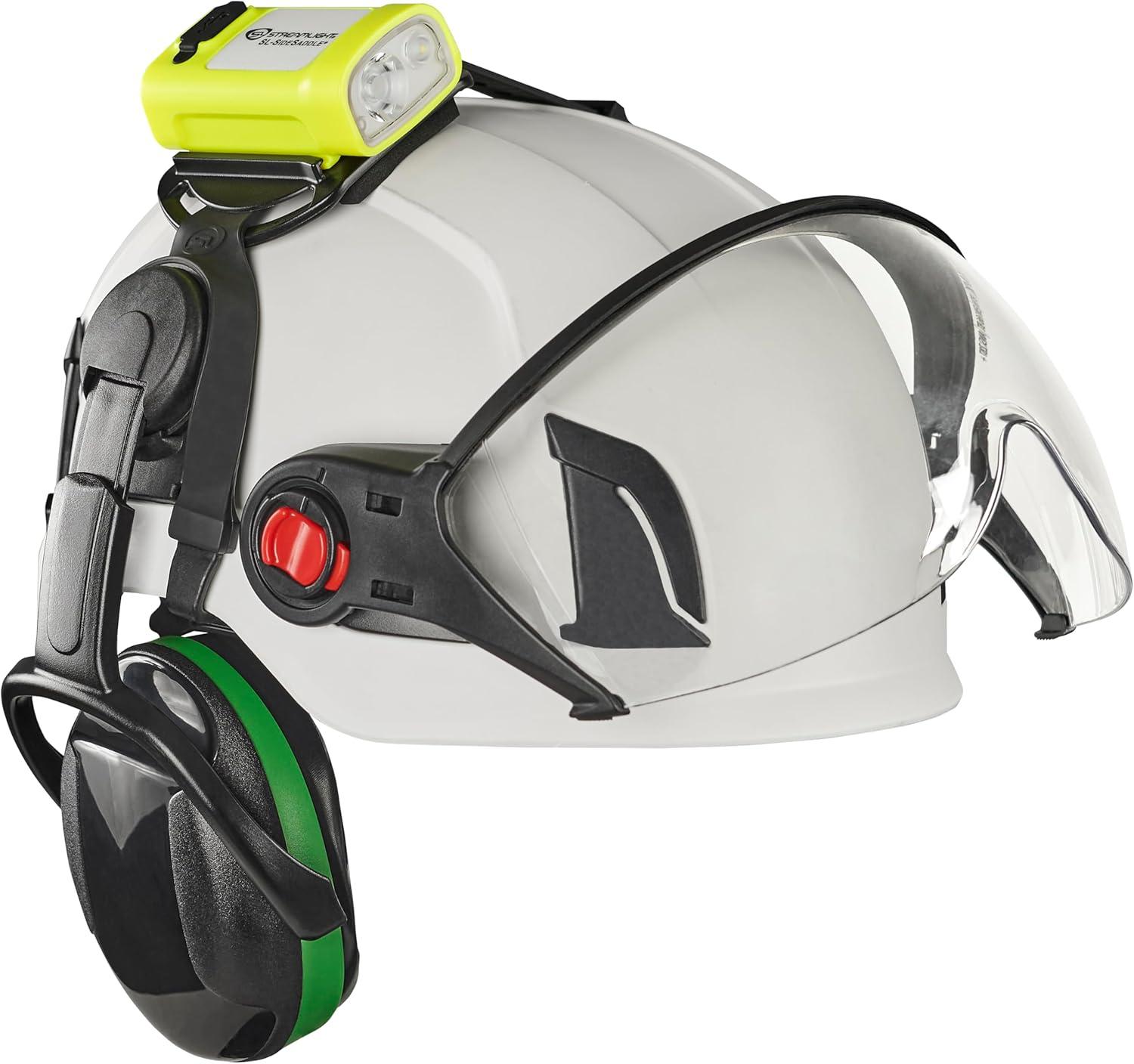 imageStreamlight 61631 SLSidesaddle 400Lumen USB Rechargeable HandsFree Universal Hard Hat Helmet and Headgear LED Light with Mount Kit Rechargeable Battery USBC Cable Yellow