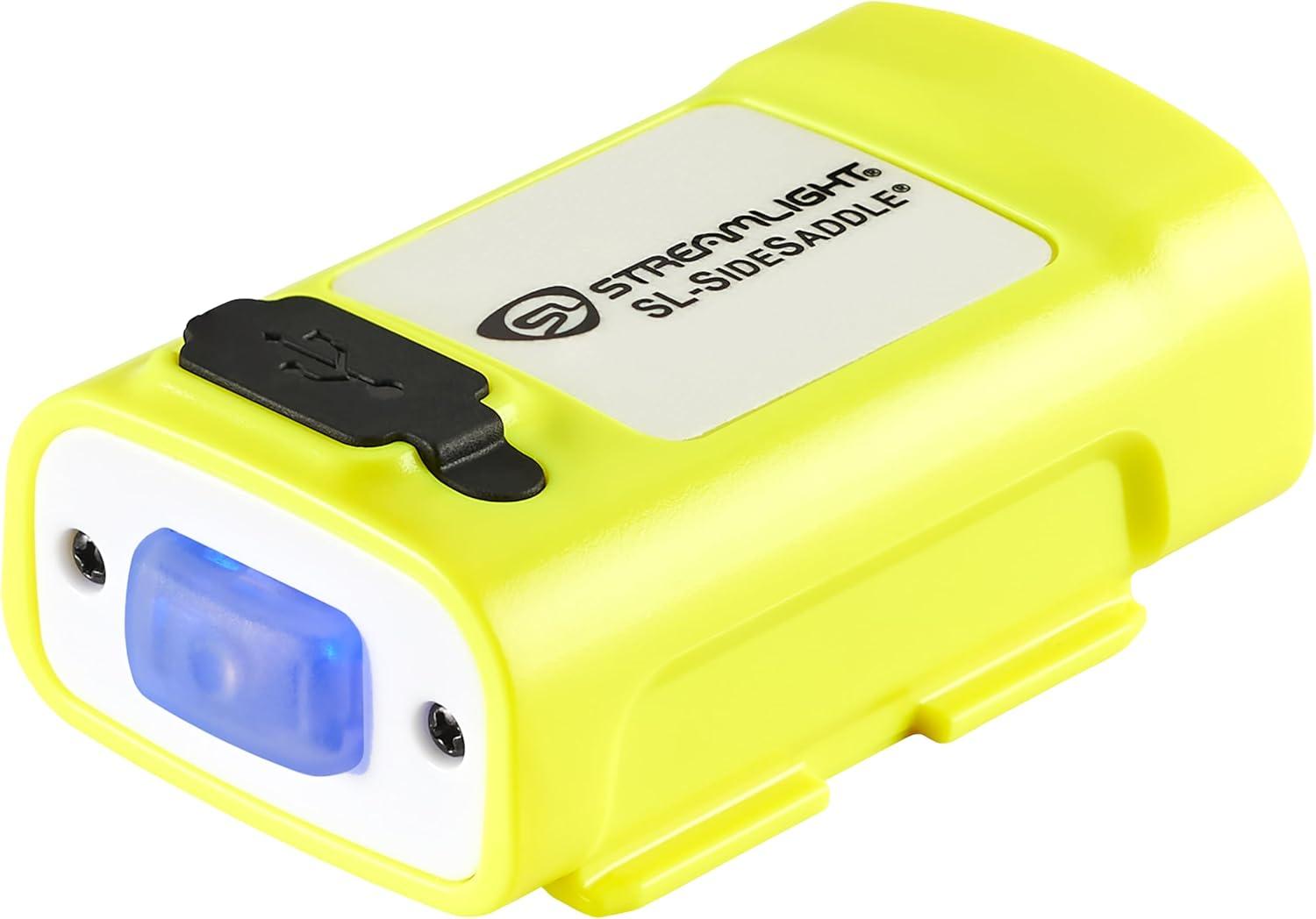 imageStreamlight 61631 SLSidesaddle 400Lumen USB Rechargeable HandsFree Universal Hard Hat Helmet and Headgear LED Light with Mount Kit Rechargeable Battery USBC Cable Yellow