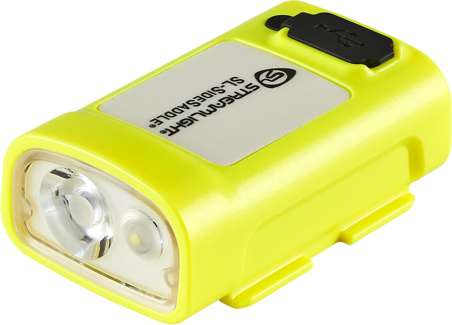 imageStreamlight 61631 SLSidesaddle 400Lumen USB Rechargeable HandsFree Universal Hard Hat Helmet and Headgear LED Light with Mount Kit Rechargeable Battery USBC Cable Yellow