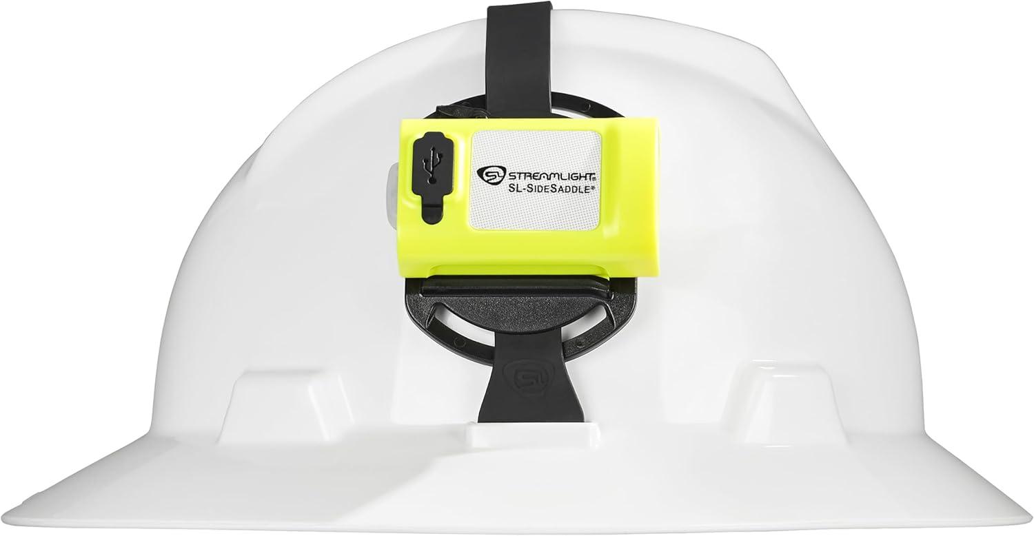 imageStreamlight 61631 SLSidesaddle 400Lumen USB Rechargeable HandsFree Universal Hard Hat Helmet and Headgear LED Light with Mount Kit Rechargeable Battery USBC Cable Yellow