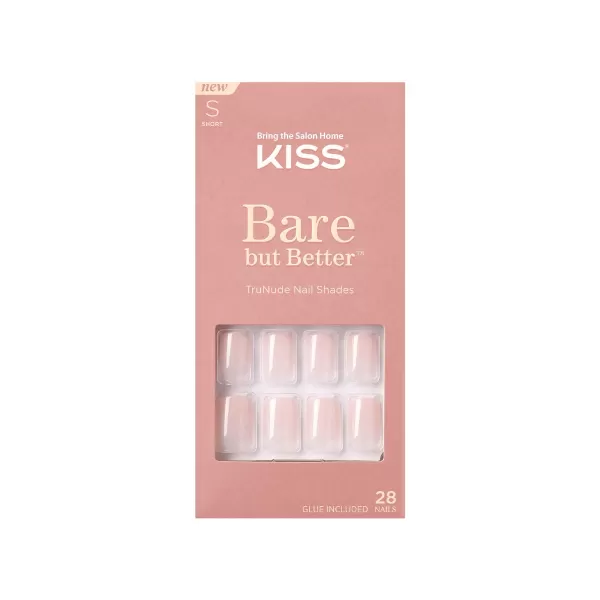 KISS Bare but Better Press On Nails, Nail glue included, Nudies', Nude, Short Size, Squoval Shape, Includes 28 Nails, 2g glue, 1 Manicure Stick, 1 Mini File)
