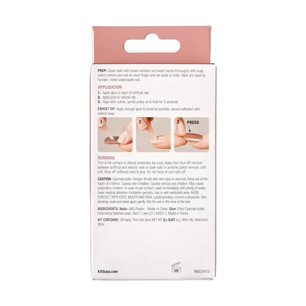 KISS Bare but Better Press On Nails, Nail glue included, Nudies', Nude, Short Size, Squoval Shape, Includes 28 Nails, 2g glue, 1 Manicure Stick, 1 Mini File)