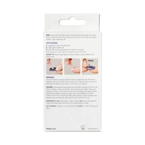 KISS Gel Fantasy Press On Nails, Nail glue included, Countless Times', Pink, Long Size, Coffin Shape, Includes 28 Nails, 2g glue, 1 Manicure Stick, 1 Mini File