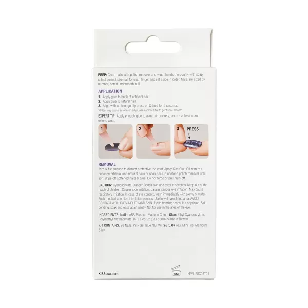 KISS Gel Fantasy Press On Nails, Nail glue included, Countless Times', Pink, Long Size, Coffin Shape, Includes 28 Nails, 2g glue, 1 Manicure Stick, 1 Mini File