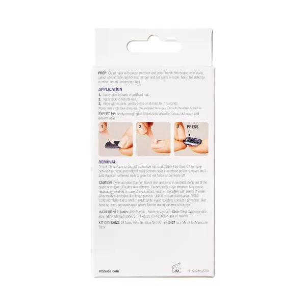 KISS Gel Fantasy Press On Nails, Nail glue included, Countless Times', Pink, Long Size, Coffin Shape, Includes 28 Nails, 2g glue, 1 Manicure Stick, 1 Mini File