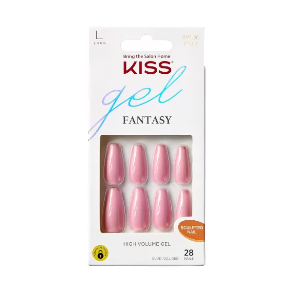 KISS Gel Fantasy Press On Nails, Nail glue included, Countless Times', Pink, Long Size, Coffin Shape, Includes 28 Nails, 2g glue, 1 Manicure Stick, 1 Mini File