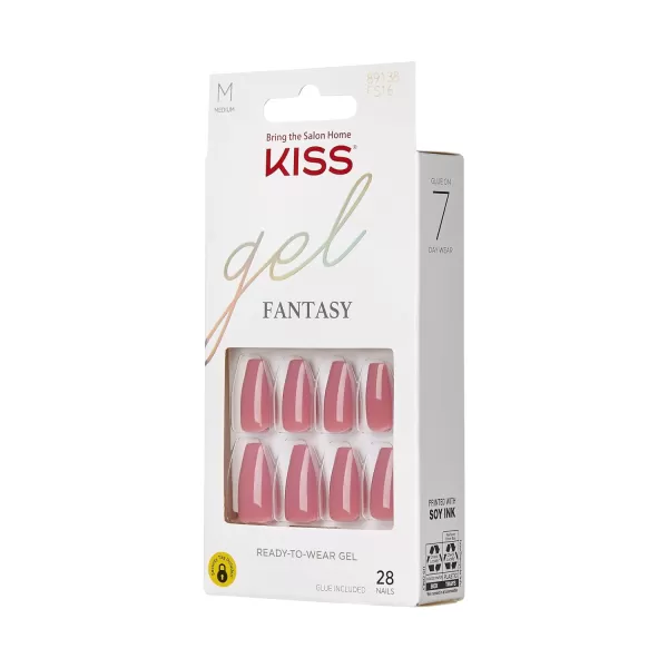 KISS Gel Fantasy Press On Nails, Nail glue included, Countless Times', Pink, Long Size, Coffin Shape, Includes 28 Nails, 2g glue, 1 Manicure Stick, 1 Mini File