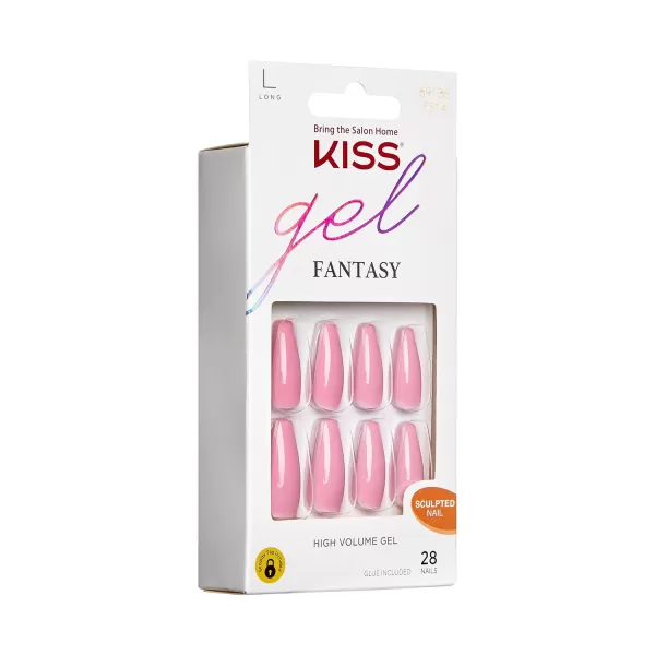 KISS Gel Fantasy Press On Nails, Nail glue included, Countless Times', Pink, Long Size, Coffin Shape, Includes 28 Nails, 2g glue, 1 Manicure Stick, 1 Mini File