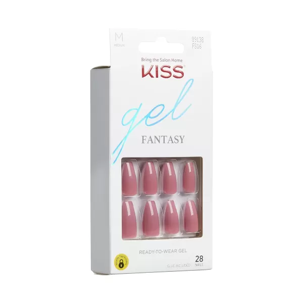 KISS Gel Fantasy Press On Nails, Nail glue included, Countless Times', Pink, Long Size, Coffin Shape, Includes 28 Nails, 2g glue, 1 Manicure Stick, 1 Mini File
