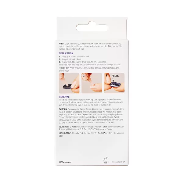 KISS Gel Fantasy Press On Nails, Nail glue included, Countless Times', Pink, Long Size, Coffin Shape, Includes 28 Nails, 2g glue, 1 Manicure Stick, 1 Mini File