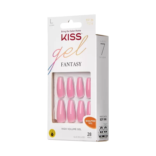 KISS Gel Fantasy Press On Nails, Nail glue included, Countless Times', Pink, Long Size, Coffin Shape, Includes 28 Nails, 2g glue, 1 Manicure Stick, 1 Mini File