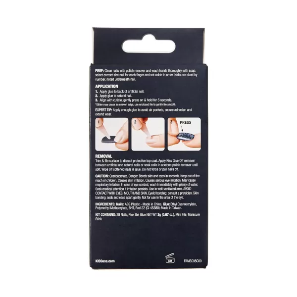 KISS Gel Fantasy Press On Nails, Nail glue included, How Dazzling', Silver, Medium Size, Square Shape, Includes 28 Nails, 2g glue, 1 Manicure Stick, 1 Mini File
