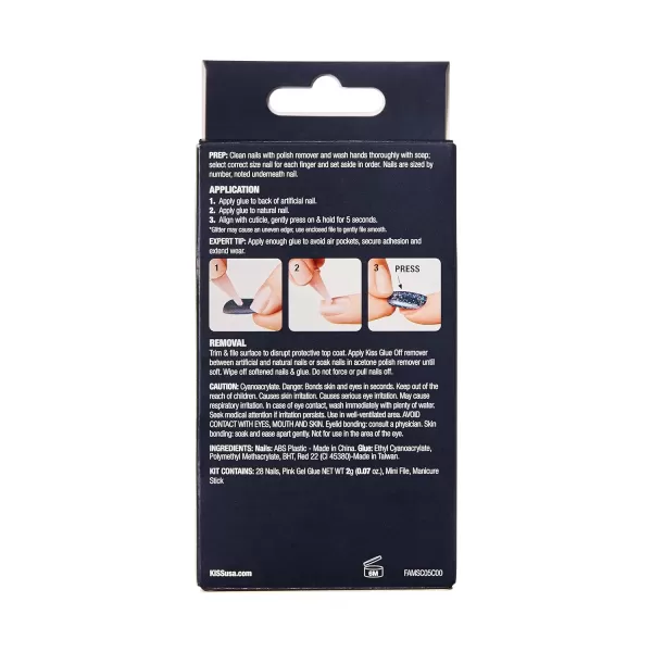 KISS Gel Fantasy Press On Nails, Nail glue included, How Dazzling', Silver, Medium Size, Square Shape, Includes 28 Nails, 2g glue, 1 Manicure Stick, 1 Mini File