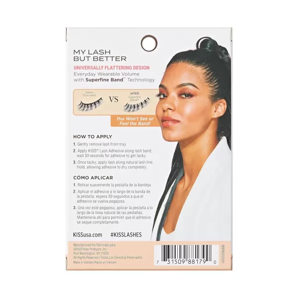 KISS My Lash But Better False Eyelashes, Well Blended', 16 mm, Includes 4 Pairs Of Lashes, Contact Lens Friendly, Easy to Apply, Reusable Strip Lashes