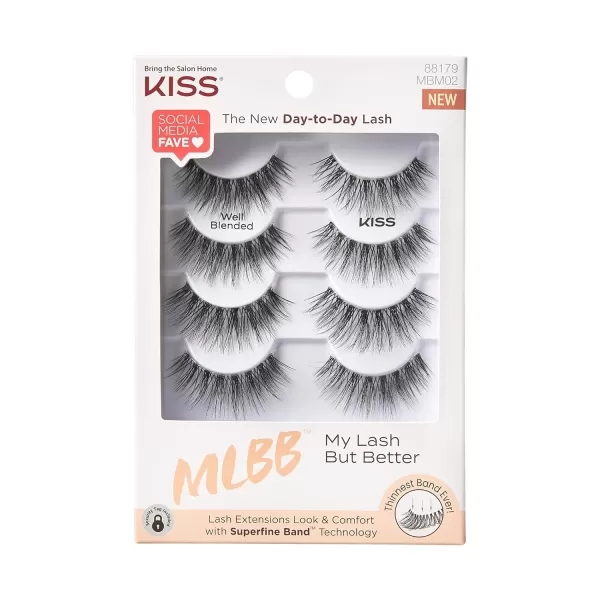 KISS My Lash But Better False Eyelashes, Well Blended', 16 mm, Includes 4 Pairs Of Lashes, Contact Lens Friendly, Easy to Apply, Reusable Strip Lashes