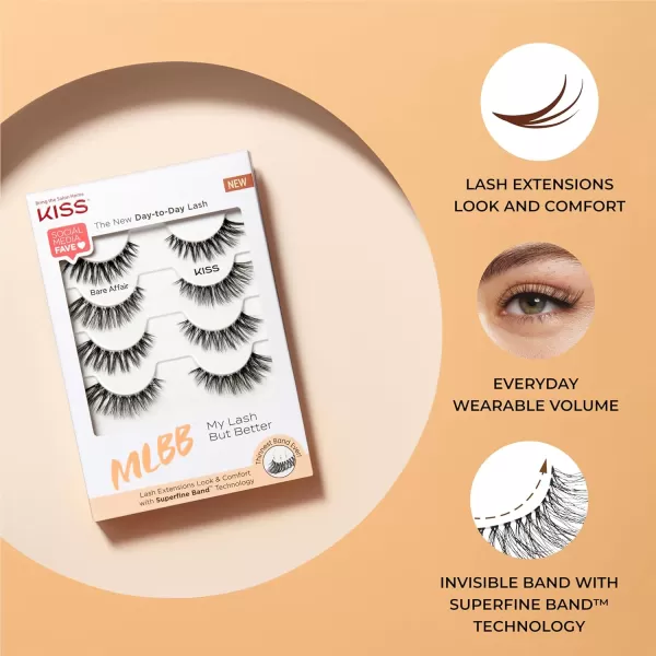 KISS My Lash But Better False Eyelashes, Well Blended', 16 mm, Includes 4 Pairs Of Lashes, Contact Lens Friendly, Easy to Apply, Reusable Strip Lashes