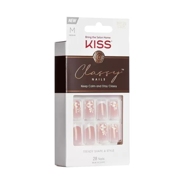 KISS Salon Acrylic French Manicure Set, ‘Leilani’, Medium Length, Nude Square Press-On Nails, Includes Pink Gel Nail Glue 0.07 Oz, Mini Nail File, Manicure Stick, and 28 Fake Nails, 31 Piece Set