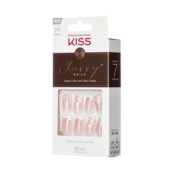 KISS Salon Acrylic French Manicure Set, ‘Leilani’, Medium Length, Nude Square Press-On Nails, Includes Pink Gel Nail Glue 0.07 Oz, Mini Nail File, Manicure Stick, and 28 Fake Nails, 31 Piece Set