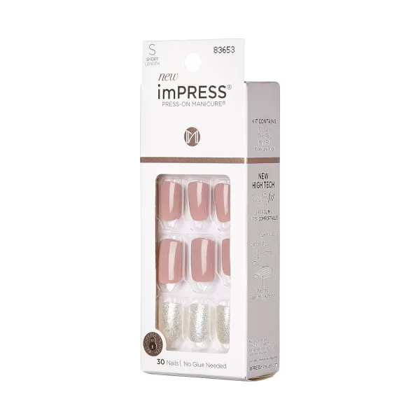 KISS imPRESS No Glue Mani Press On Nails, Design, Before Sunrise', Green, Short Size, Squoval Shape, Includes 30 Nails, Prep Pad, Instructions Sheet, 1 Manicure Stick, 1 Mini File