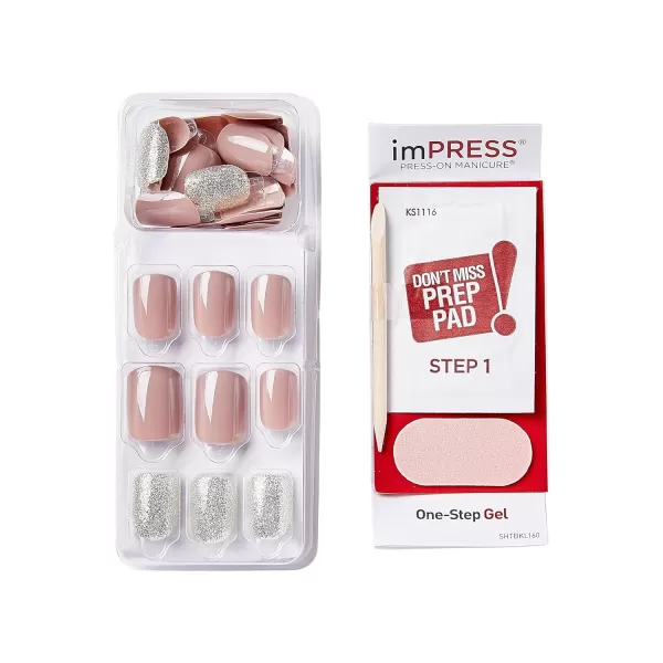 KISS imPRESS No Glue Mani Press On Nails, Design, Before Sunrise', Green, Short Size, Squoval Shape, Includes 30 Nails, Prep Pad, Instructions Sheet, 1 Manicure Stick, 1 Mini File