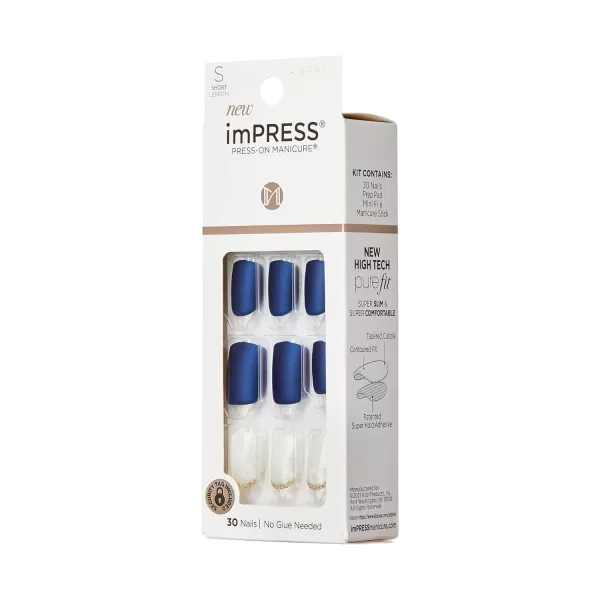KISS imPRESS No Glue Mani Press On Nails, Design, Before Sunrise', Green, Short Size, Squoval Shape, Includes 30 Nails, Prep Pad, Instructions Sheet, 1 Manicure Stick, 1 Mini File