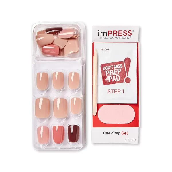 KISS imPRESS No Glue Mani Press On Nails, Design, Before Sunrise', Green, Short Size, Squoval Shape, Includes 30 Nails, Prep Pad, Instructions Sheet, 1 Manicure Stick, 1 Mini File