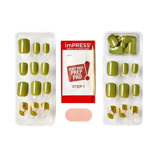 KISS imPRESS No Glue Mani Press On Nails, Design, Before Sunrise', Green, Short Size, Squoval Shape, Includes 30 Nails, Prep Pad, Instructions Sheet, 1 Manicure Stick, 1 Mini File
