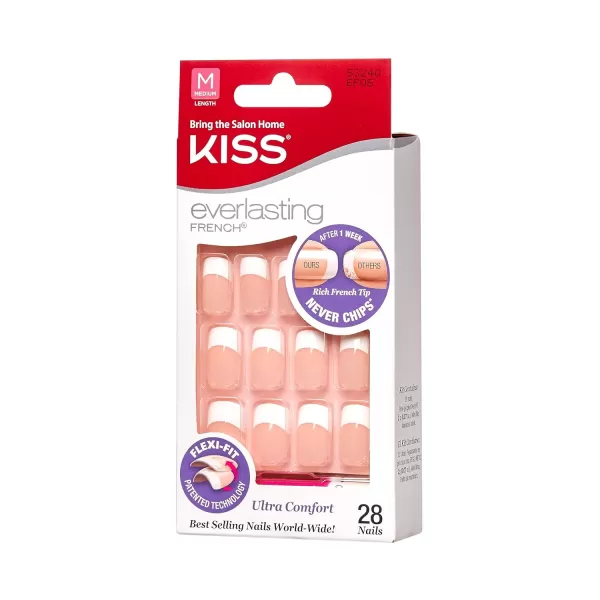 Kiss Everlasting French Nail Manicure, Chip-Free with Flexi-Fit Technology, Real Short, "Endless", Nail Kit with Pink Nail Glue , Mini File, Manicure Stick, and 28 Fake Nails