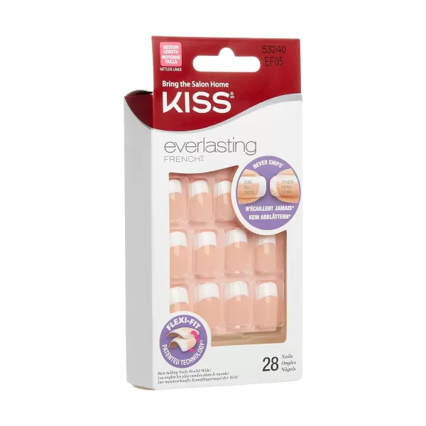 Kiss Everlasting French Nail Manicure, Chip-Free with Flexi-Fit Technology, Real Short, "Endless", Nail Kit with Pink Nail Glue , Mini File, Manicure Stick, and 28 Fake Nails