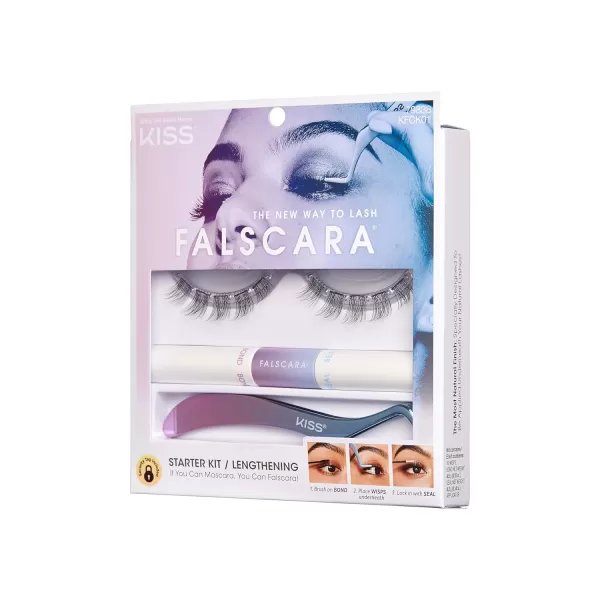 KISS Falscara DIY Lash Extension Starter Kit 10 Reusable Featherlight Eyelash Lengthening Wisps, Applicator, Bond &amp; Seal