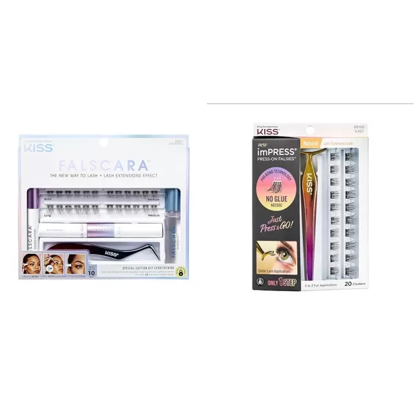 KISS Falscara DIY Lash Extension Starter Kit 10 Reusable Featherlight Eyelash Lengthening Wisps, Applicator, Bond &amp; Seal
