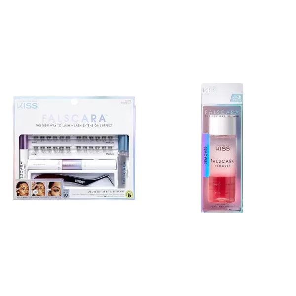 KISS Falscara DIY Lash Extension Starter Kit 10 Reusable Featherlight Eyelash Lengthening Wisps, Applicator, Bond &amp; Seal