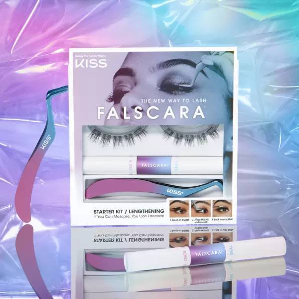 KISS Falscara DIY Lash Extension Starter Kit 10 Reusable Featherlight Eyelash Lengthening Wisps, Applicator, Bond &amp; Seal