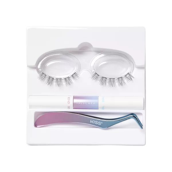 KISS Falscara DIY Lash Extension Starter Kit 10 Reusable Featherlight Eyelash Lengthening Wisps, Applicator, Bond &amp; Seal