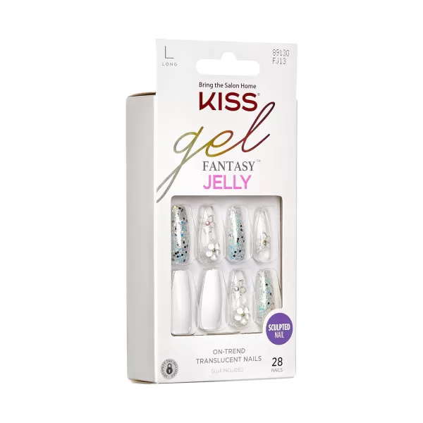 KISS Gel Fantasy Press On Nails, Nail glue included, Fun &amp; Jelly', Pink, Medium Size, Coffin Shape, Includes 28 Nails, 2g glue, 1 Manicure Stick, 1 Mini File
